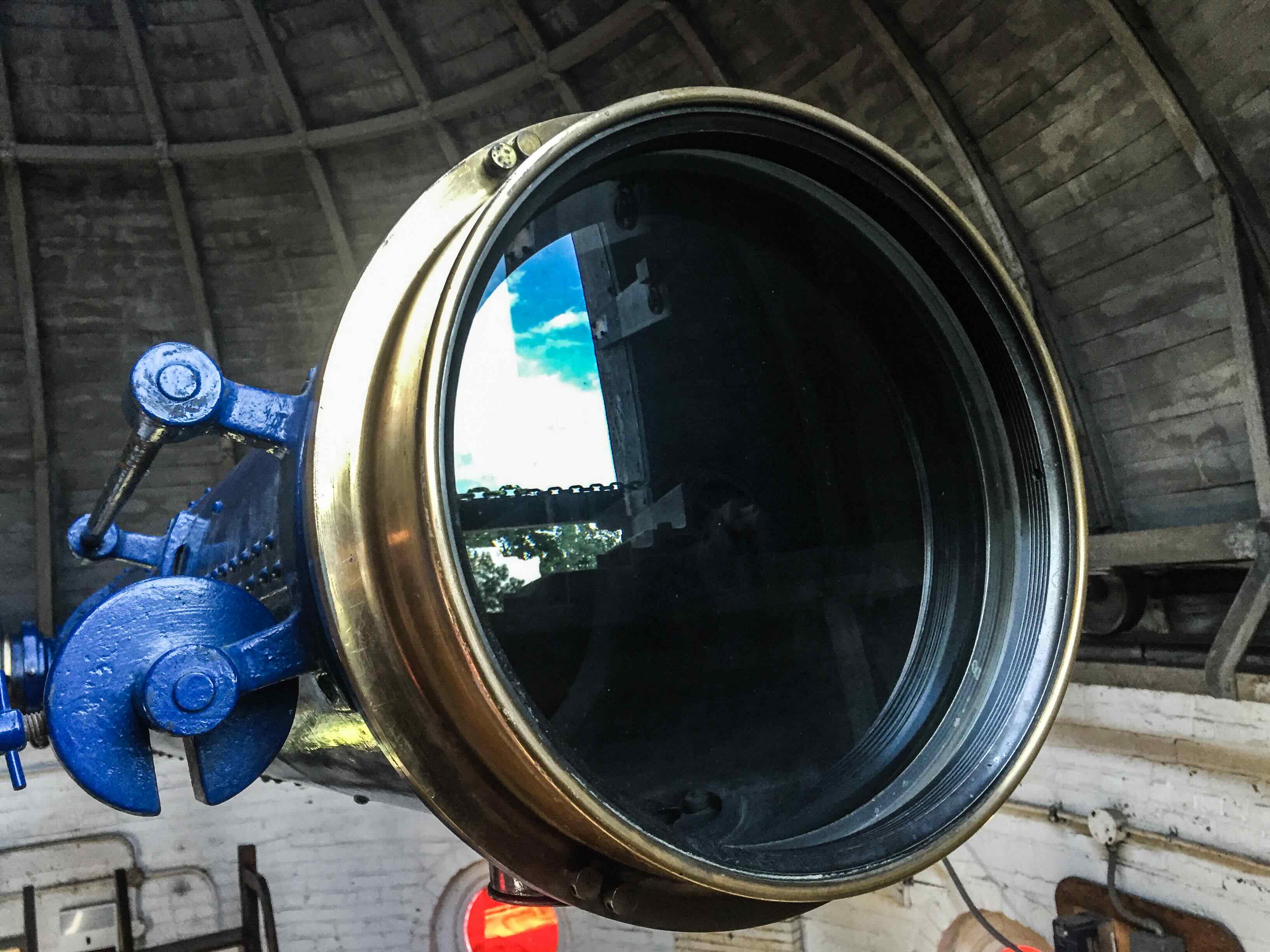 The objective lens of the telescope